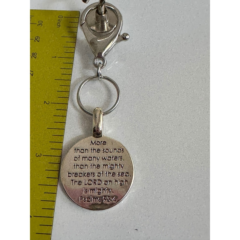 Psalms 93:4 Religious Bible Verse Silver Tone Round‎ Disc Keychain Pendant